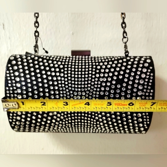 ☆[HP]☆Randi Embellis Sparkley Stylish CrossBody Purse Clutch Bag Gun Metal Chain - Picture 6 of 12